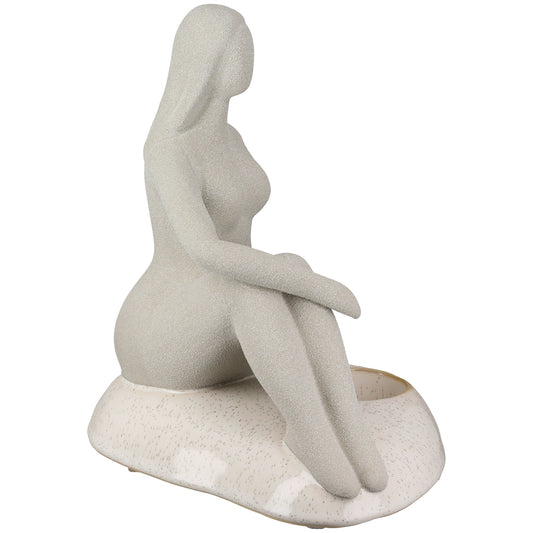 Theelichthouder vrouw steen H. 20 cm