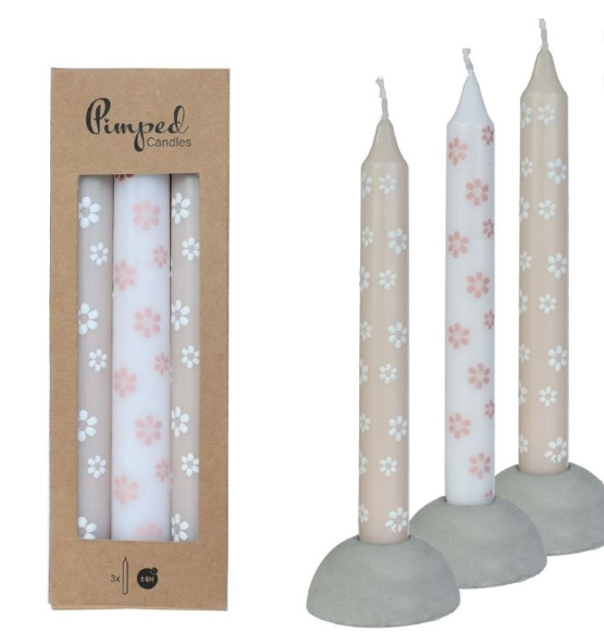 Pimped Candles Flowers Ø2,2 h.20 cm Pink Set of 3