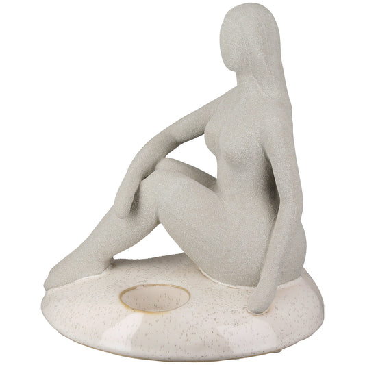 Theelichthouder vrouw steen H. 20 cm