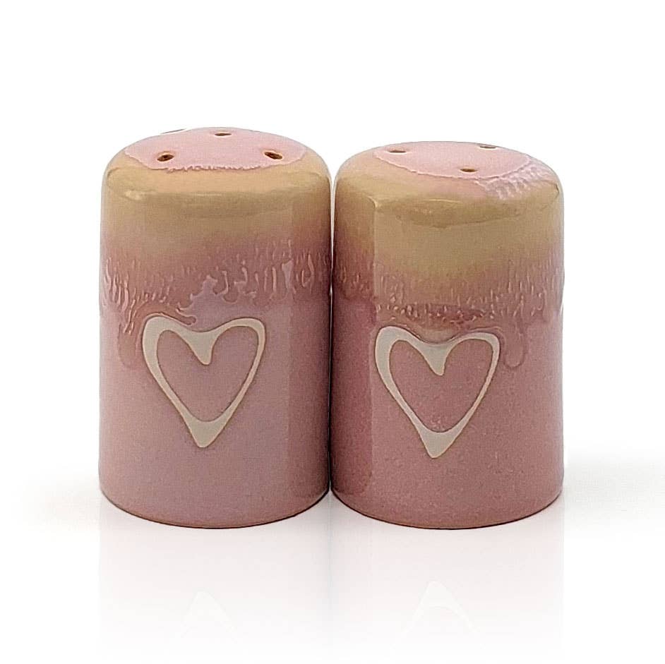 Steengoed zout- en peperstel "Hart" roze