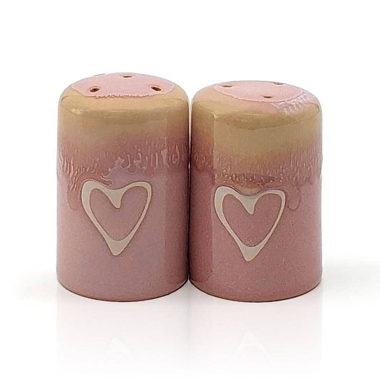 Steengoed zout- en peperstel "Hart" roze