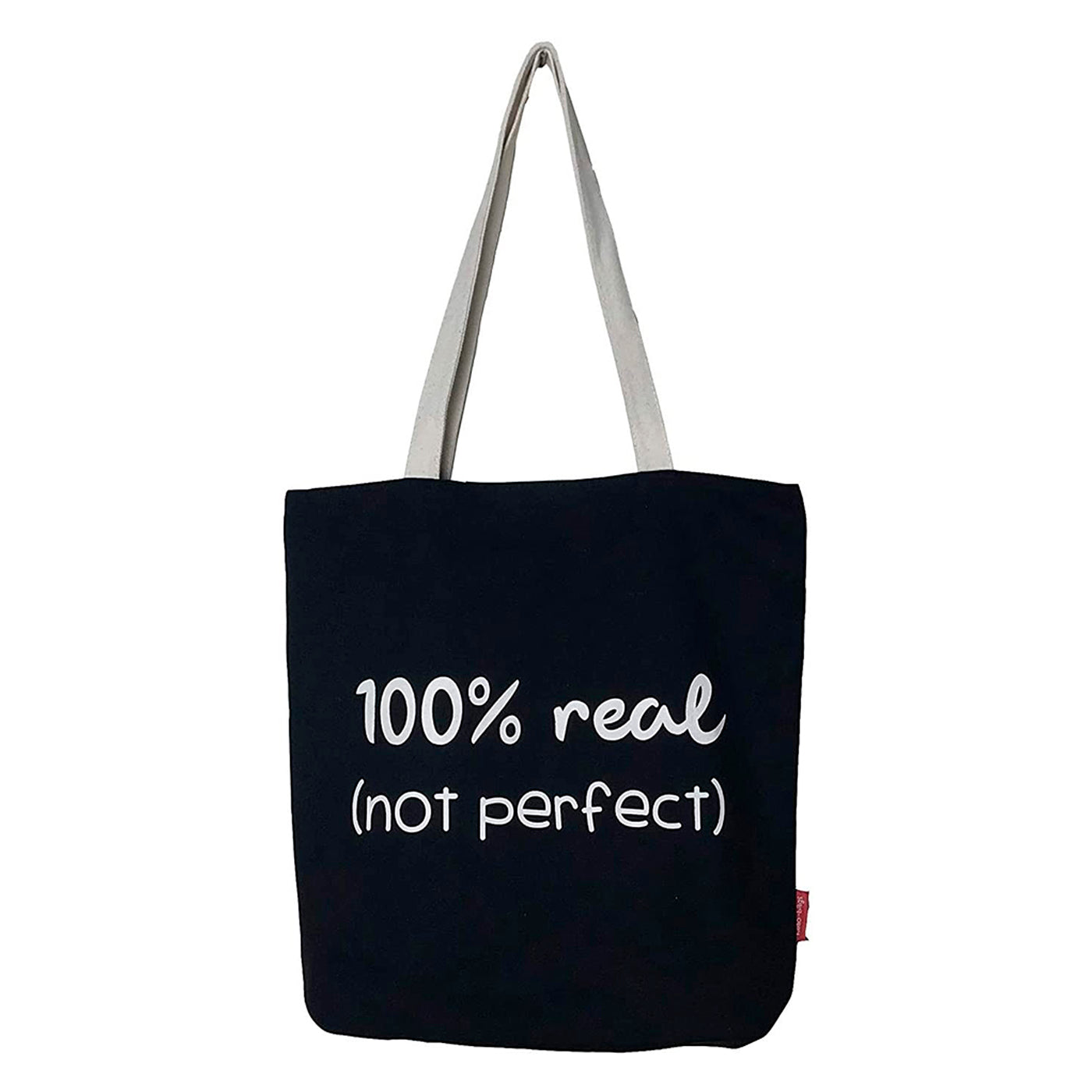 Totebags "100% Real. Not Perfect" Zwart