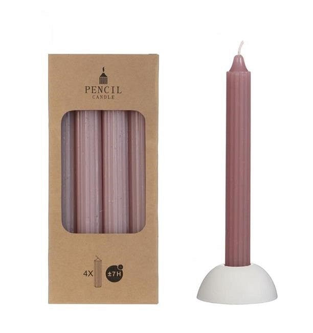 Pencil candle h.20 Ø2.2 cm mauve pink set 4