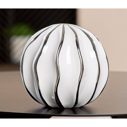 Decoratieve bal wit gestreept H. 11,5 cm
