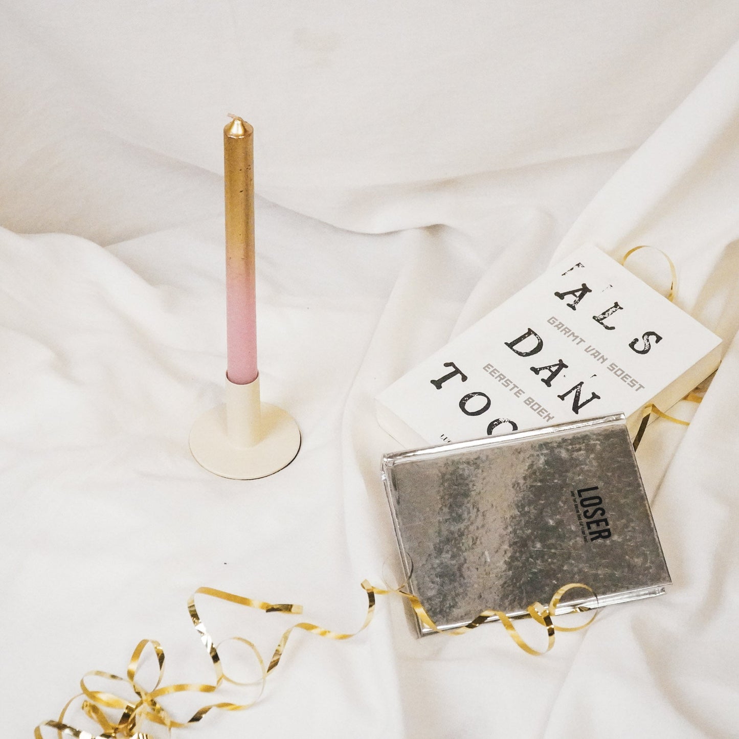 Candleholder - Basic - Metal - Beige - 8x8x6,5cm