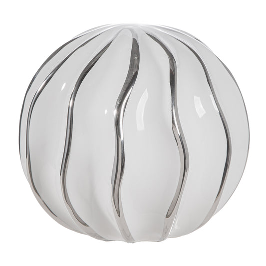 Decoratieve bal wit gestreept H. 11,5 cm