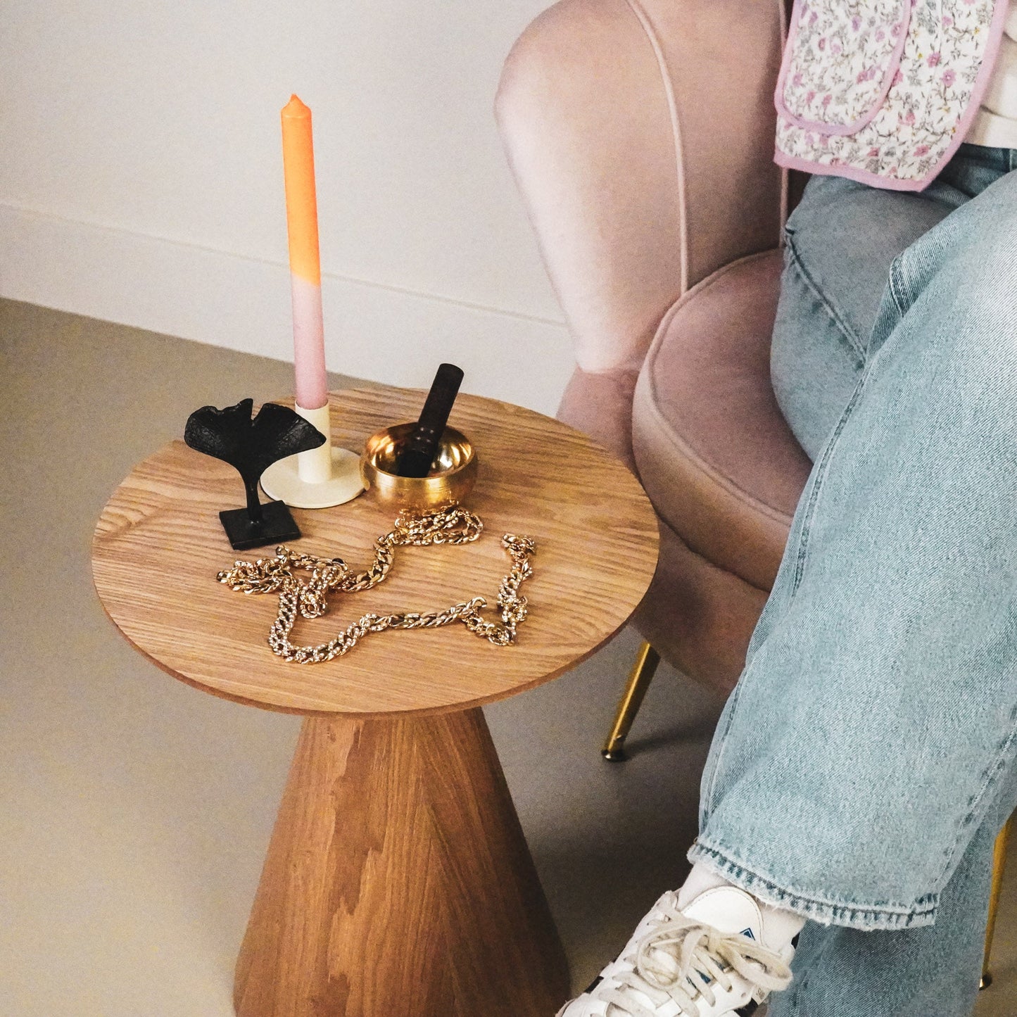 Candleholder - Basic - Metal - Beige - 8x8x6,5cm