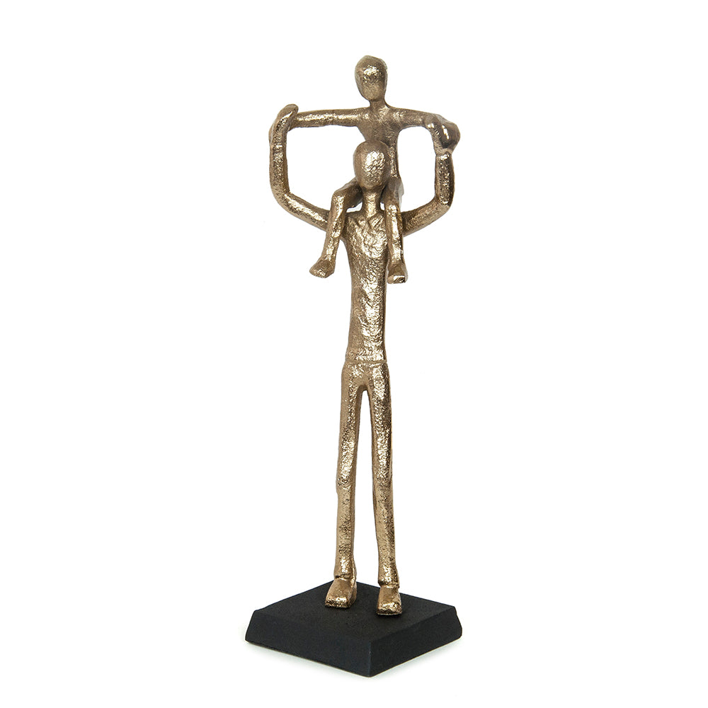 Metal Statue of a Man with Child, 12.5 x 7.5 x 37 cm – DECOSILUET