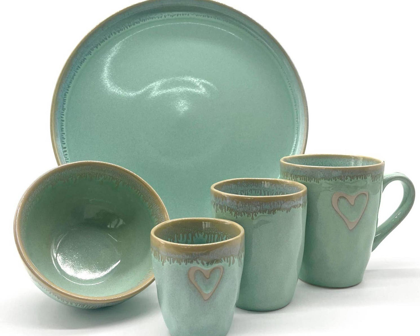 Steengoed zout- en peperstel "Hart" turquoise