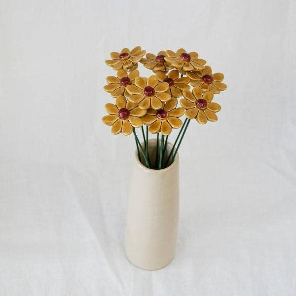 Marguerite diameter ca. 3,5 cm, steel 20 cm: Geel met rode stip